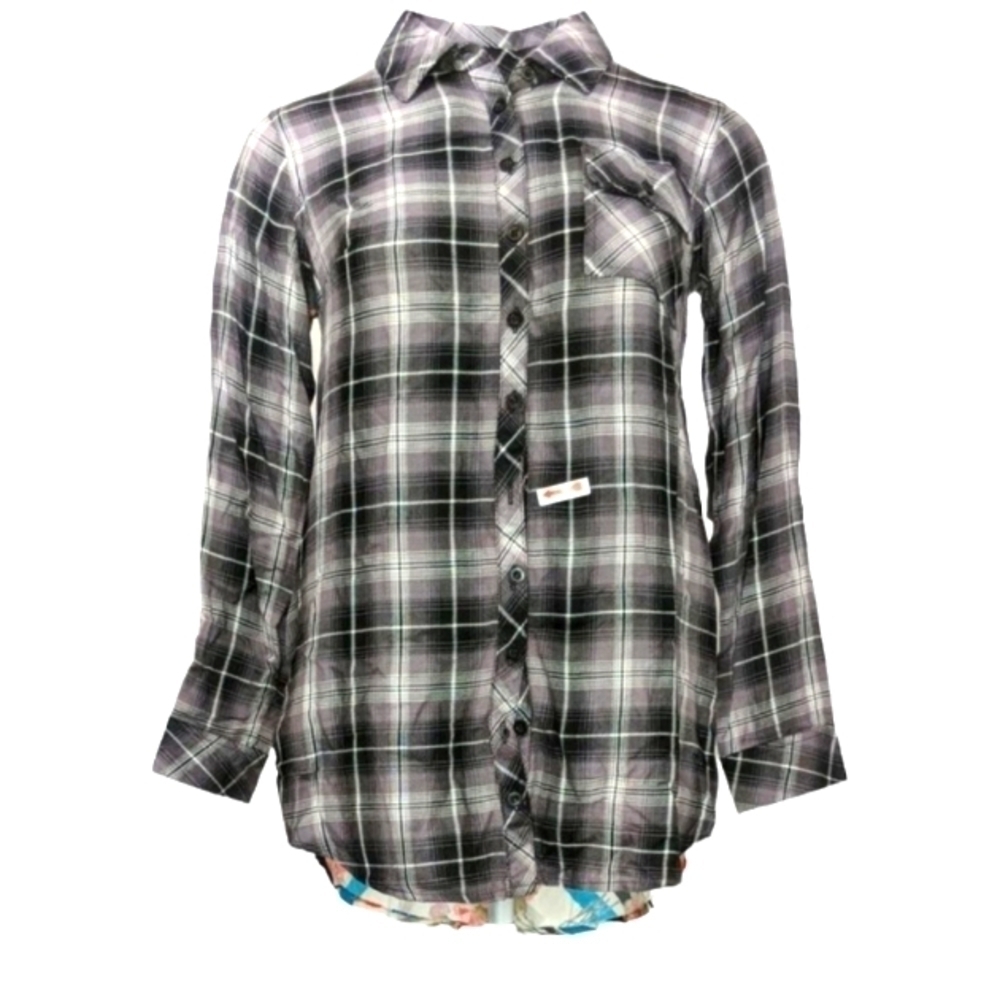 Tolani Women's Collection  plaid  Tunic front and back floral Large P
